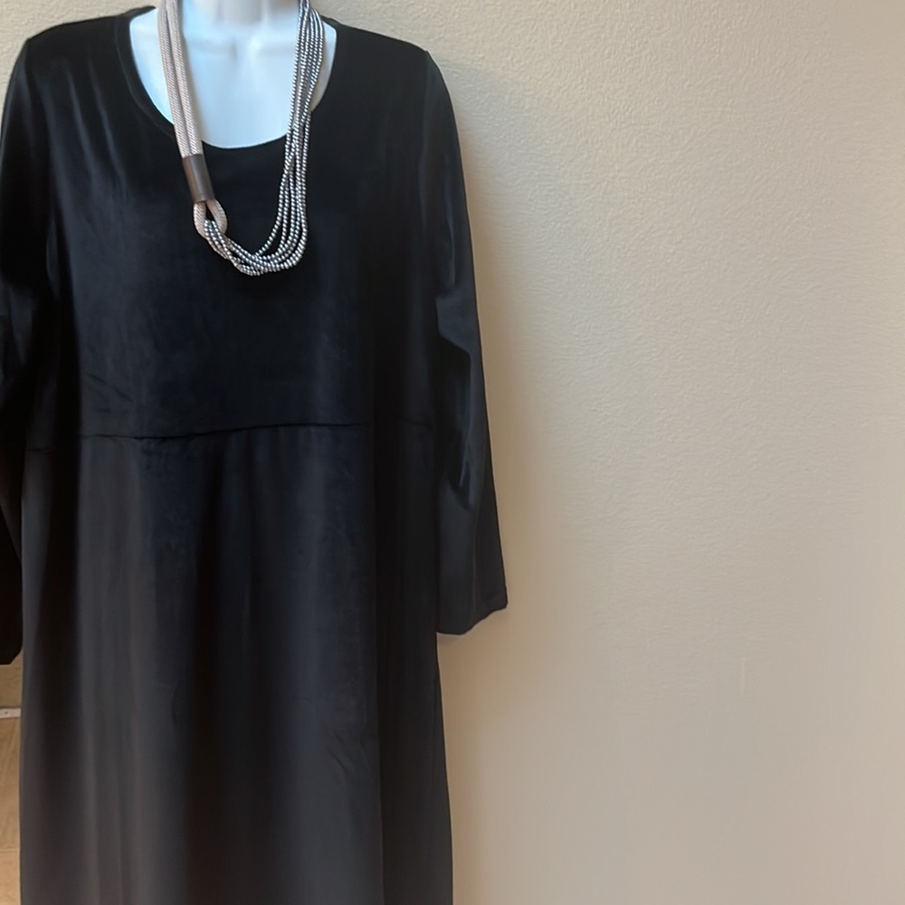 L EUC velvet minimalist stretch casual to formal cozy dress dark black large USA